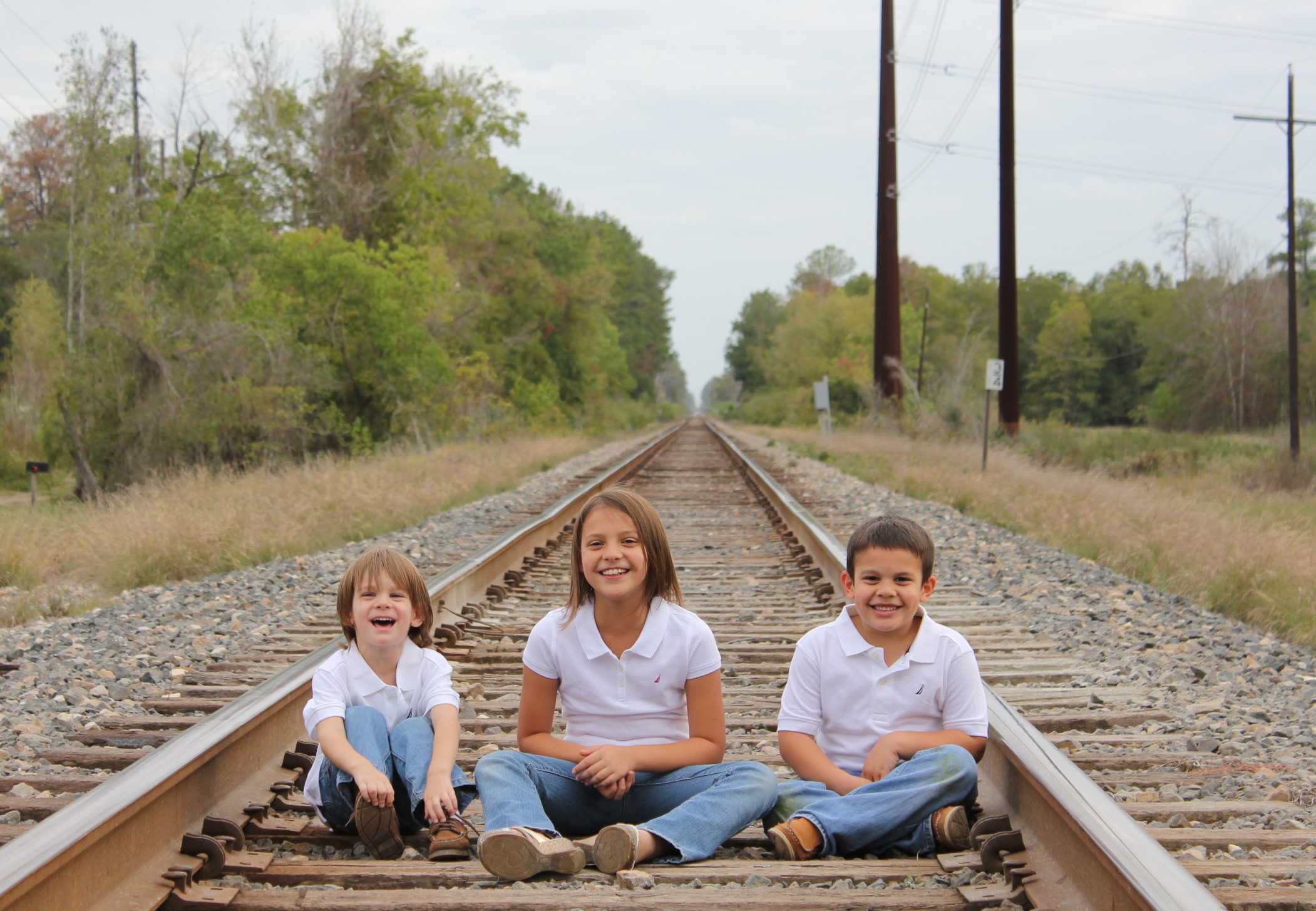 children on train track