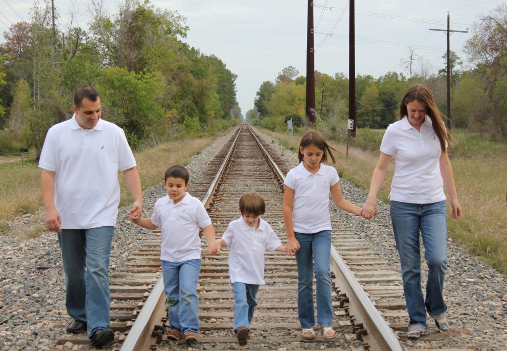 family picture on train track