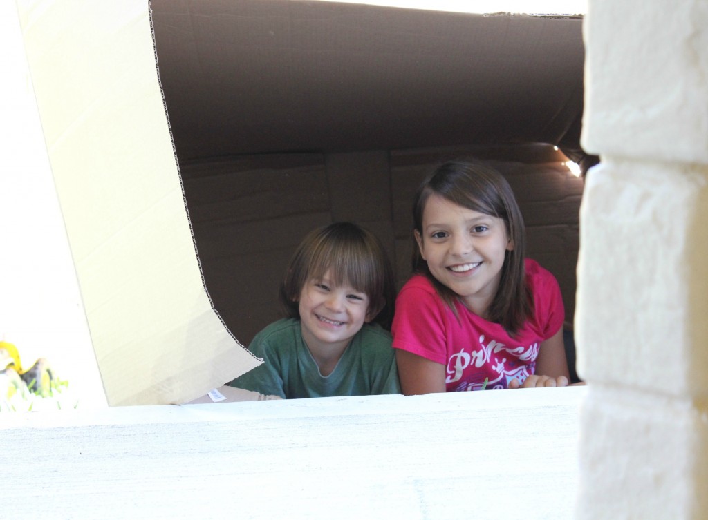 children playing in cardboard box