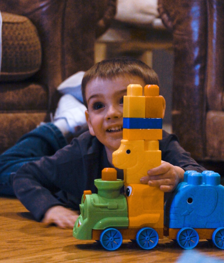 boy with mega bloks safari train