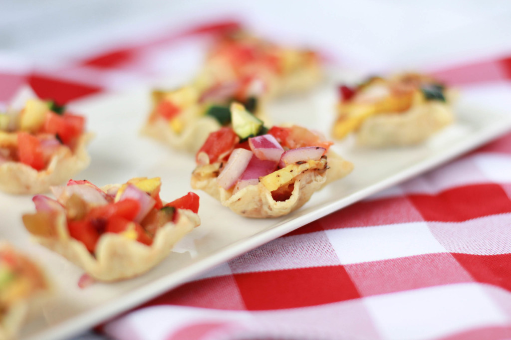 This Grilled Vegetable Medley features several colors of the rainbow and is perfect for cutting into small pieces and putting inside a Tostitos Scoops chip.