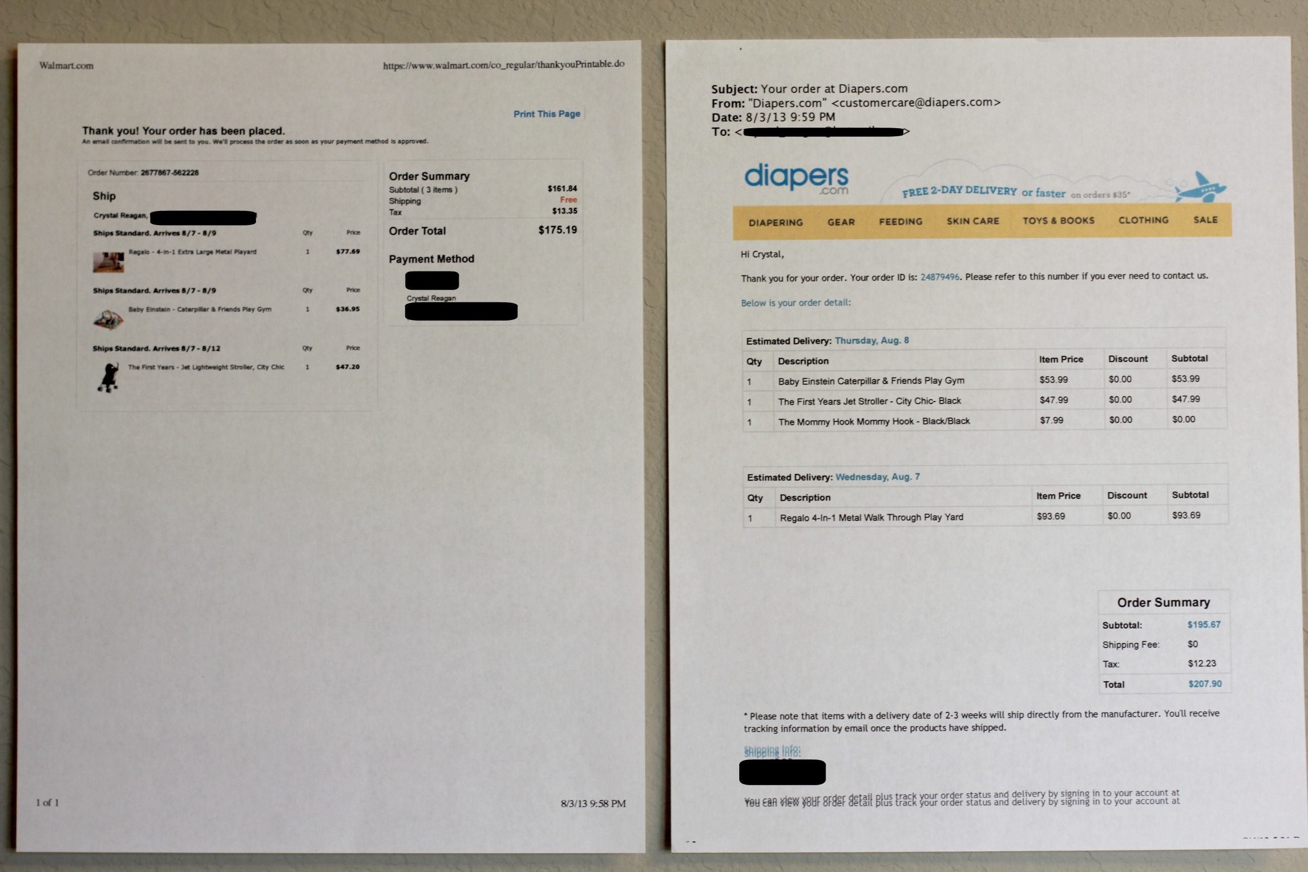walmart vs diaperscom receipts