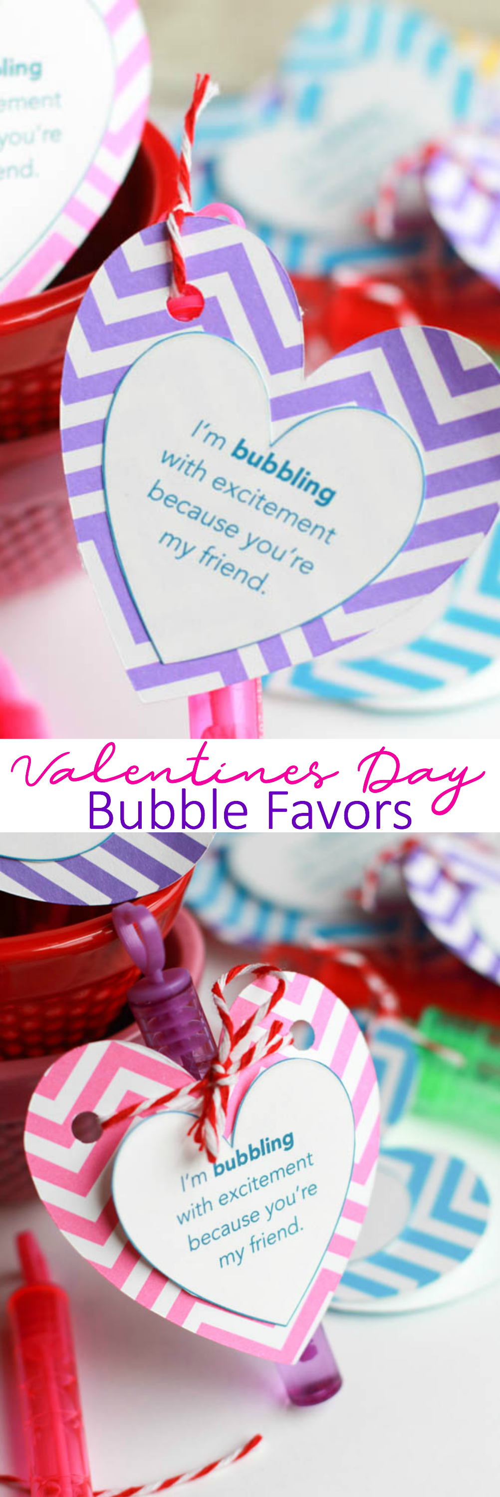 a bunch of Easy Valentine's Day Bubble Favors with store bought bubble wands and a free printable you can print right from here