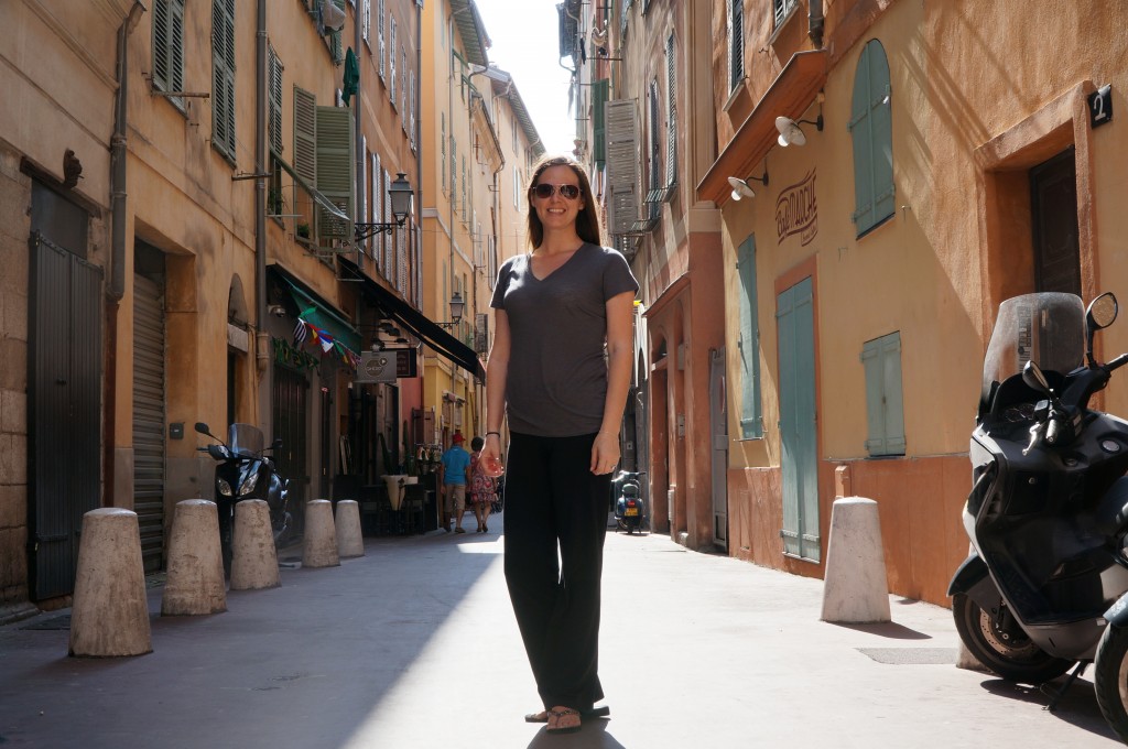 Colorful Buildigs on pedestrian streets in Nice France