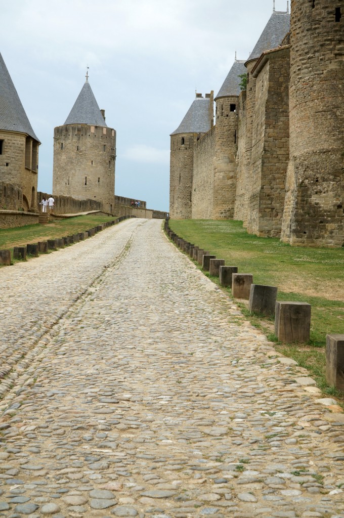 walkway between castles in carcassonne france
