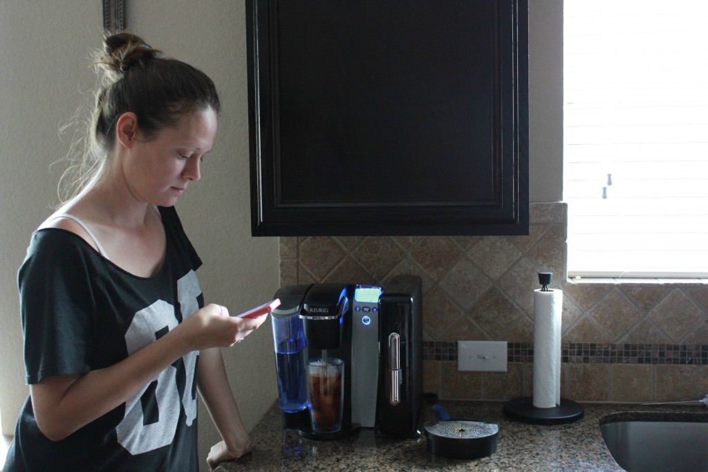 kids chaos caffeine making iced coffee in the morning