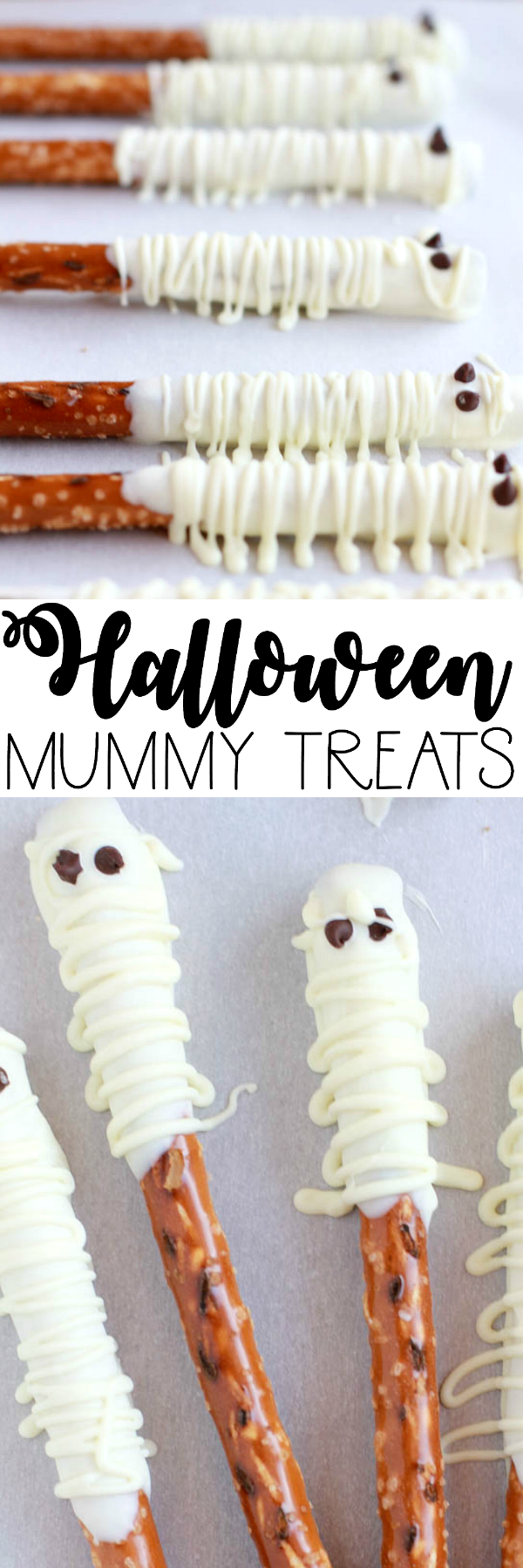 halloween mummy treats using pretzel rods