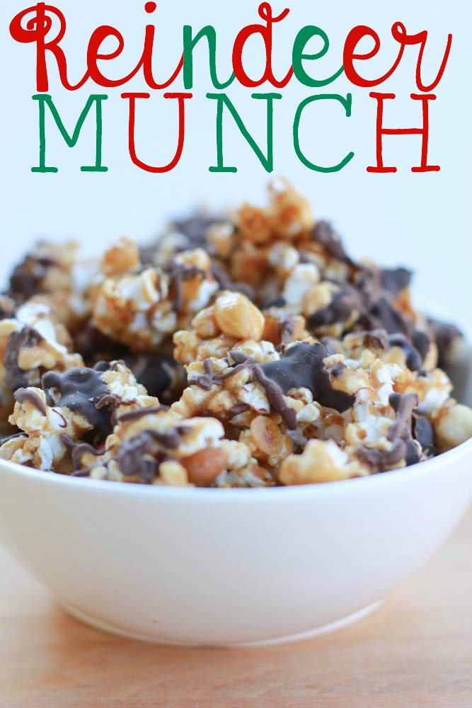 Reindeer Munch - with popcorn, mixed nuts and chocolate. It's worth the extra calories.
