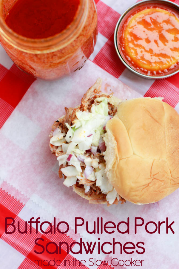 Enjoy the flavors of your favorite buffalo wings with this Slow Cooker Buffalo Pulled Pork Sandwiches Recipe.