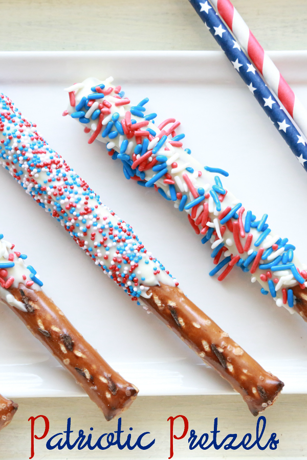 Celebrate the 4th of July with these fun and festive Patriotic Pretzels. With only three ingredients, they're the easiest treats you'll make.