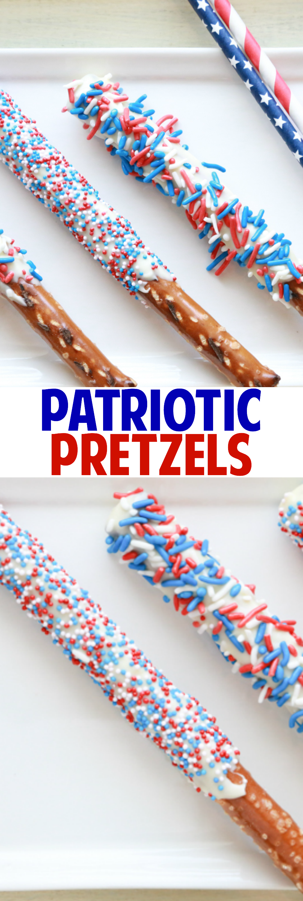 Celebrate the 4th of July with these fun and festive Patriotic Pretzels. With only three ingredients, they're the easiest treats you'll make.