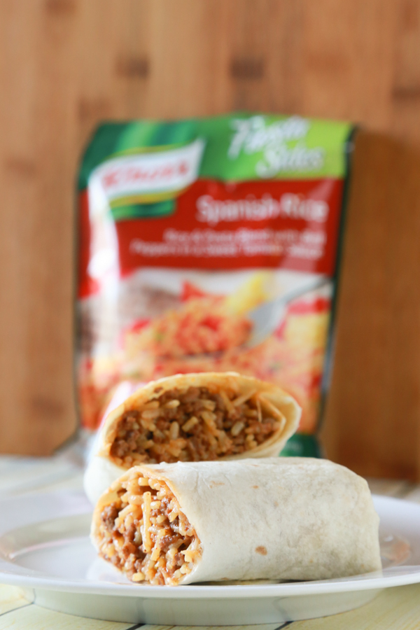 There's no shame in getting help from the grocery store when it comes to getting dinner on the table. See the shortcut I took with these Spanish Rice and Beef Burritos.