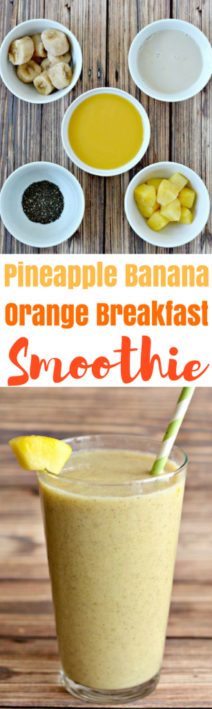 Breakfast is the most important meal of the day. Start out the day with a healthy breakfast in the form of a smoothie. Try this Pineapple Banana Orange Breakfast Smoothie for the win!