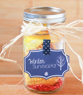 Surprise your child's teacher with a Teacher's Winter Survival Kit. Using products from your local pharmacy, make a cute gift using a mason jar.