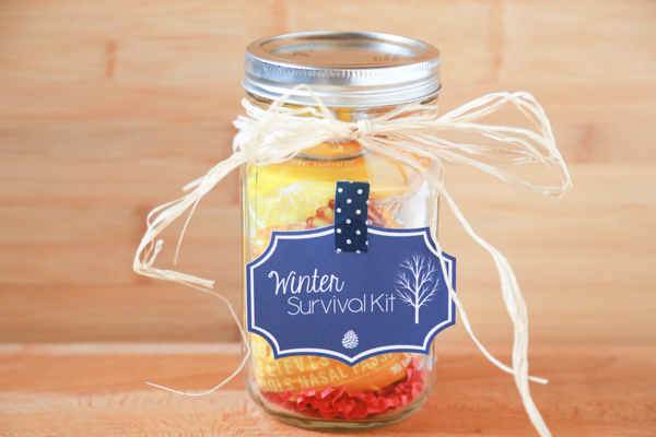Surprise your child's teacher with a Teacher's Winter Survival Kit. Using products from your local pharmacy, make a cute gift using a mason jar.