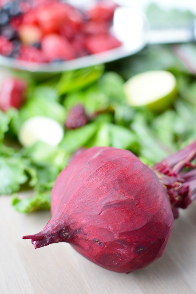 When you are running short on time in the mornings, throw these vibrant and colorful ingredients into your blender for a delicious Beet Green Berry Smoothie.