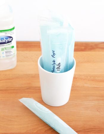 Make these Homemade Pedialyte Freezer Pops for an easy way to freeze the leftover Pedialyte you have in the container.