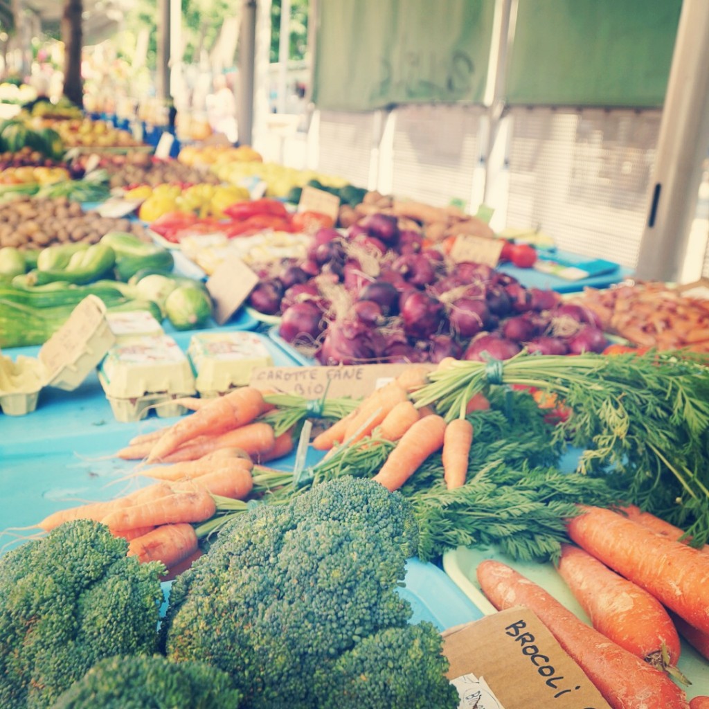 fresh fruits and vegetables at a farmers market in france