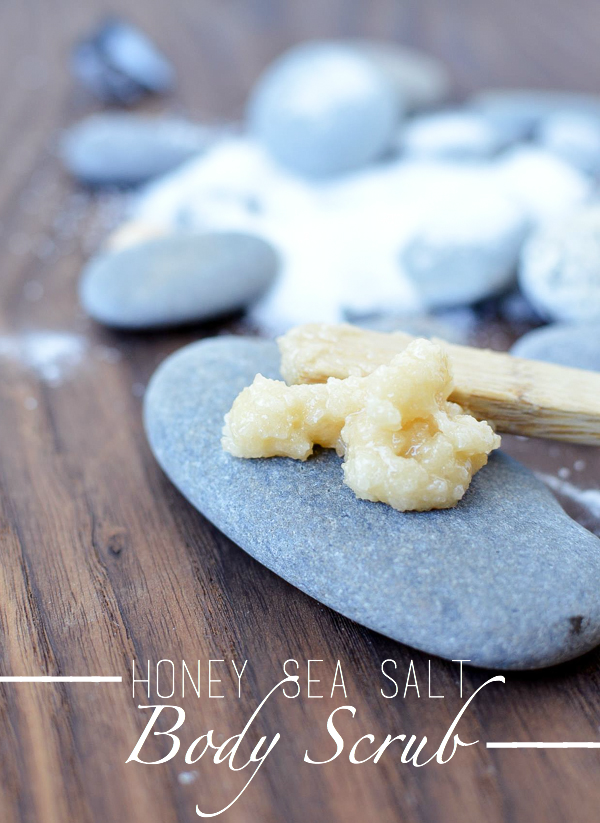 An easy DIY body scrub perfect for hard to remove paints and markers on your hands. All you need is two ingredients for this Honey Sea Salt Body Scrub.