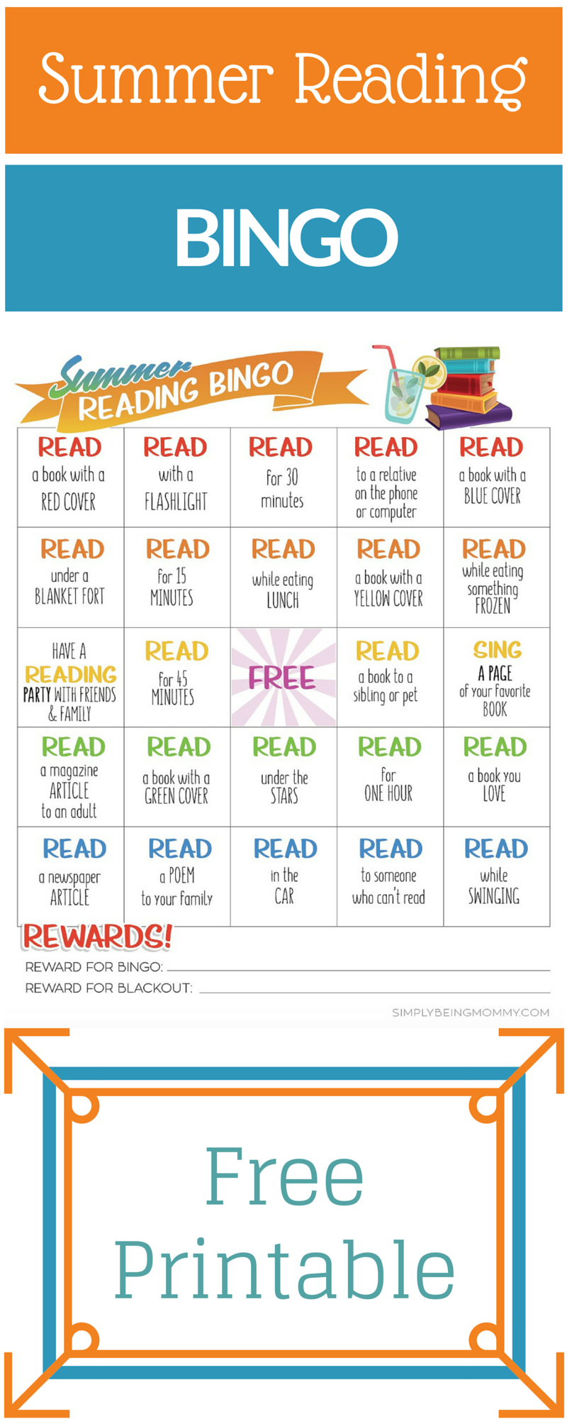 Get your kids excited about reading during the summer with this Summer Reading Bingo printable. It's the perfect way to reward reading while also making it exciting.