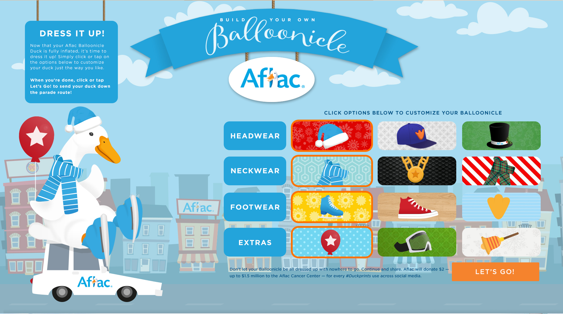 Join Aflac in the fight against childhood cancer and create your very own balloonicle in the Build Your Own Balloonicle game developed by Aflac.