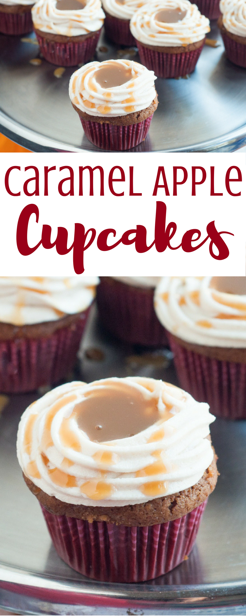 Love Caramel Apples? Then you'll love these delicious Caramel Apple Cupcakes featuring your favorite fall flavors! Get the recipe.