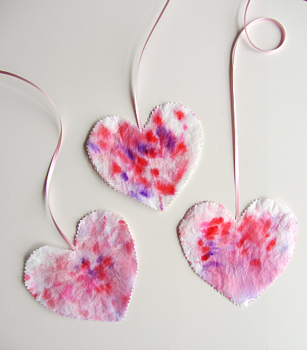 3 watercolor hearts on string