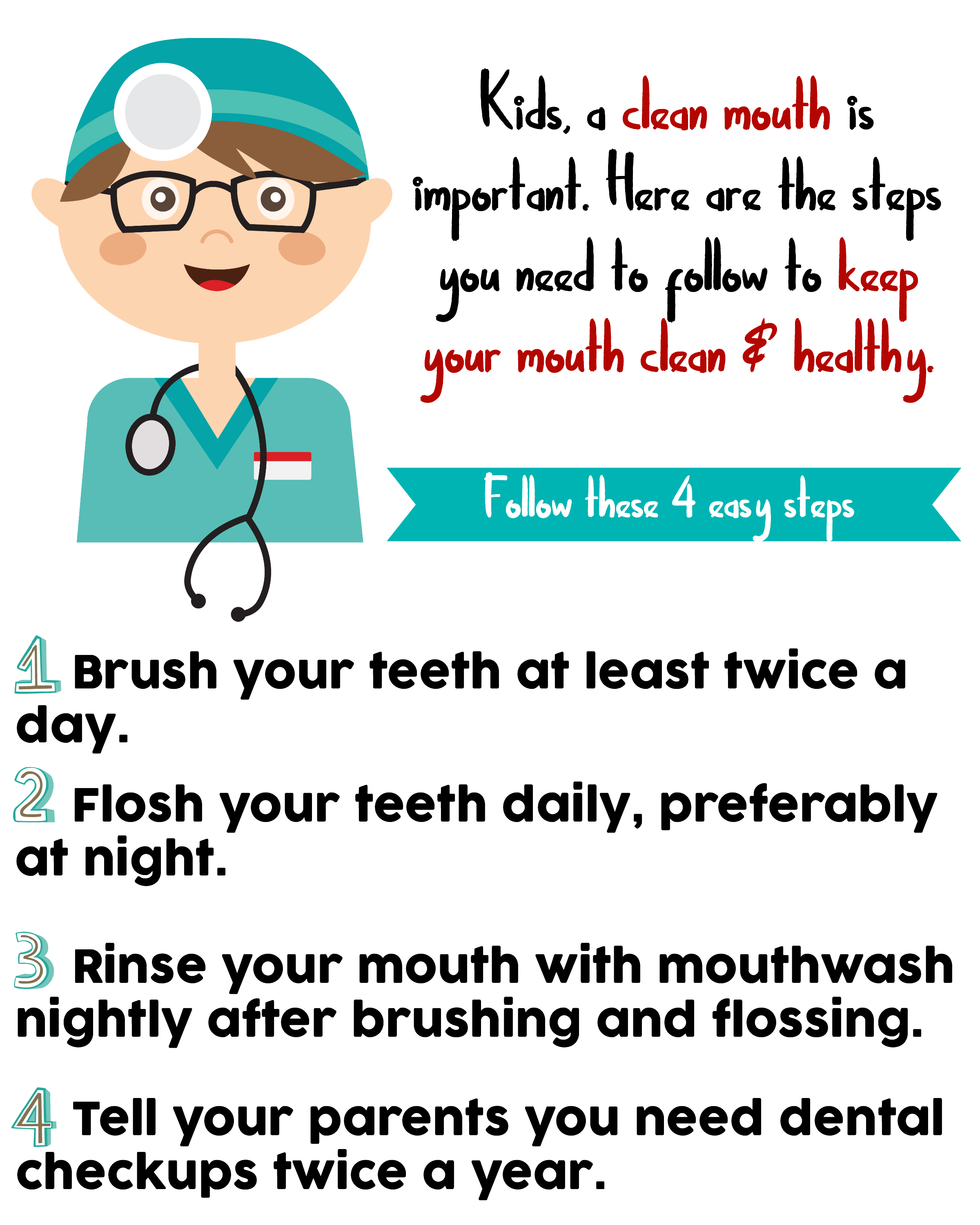 Your child's smile is so important. Use this Steps to a Healthy Mouth Printable for Kids to help your children develop healthy oral habits.