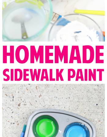 Get the kids outside this summer with this super FUN Homemade Sidewalk Paint. Perfect for toddlers and preschoolers BUT it's fun for ALL AGES!