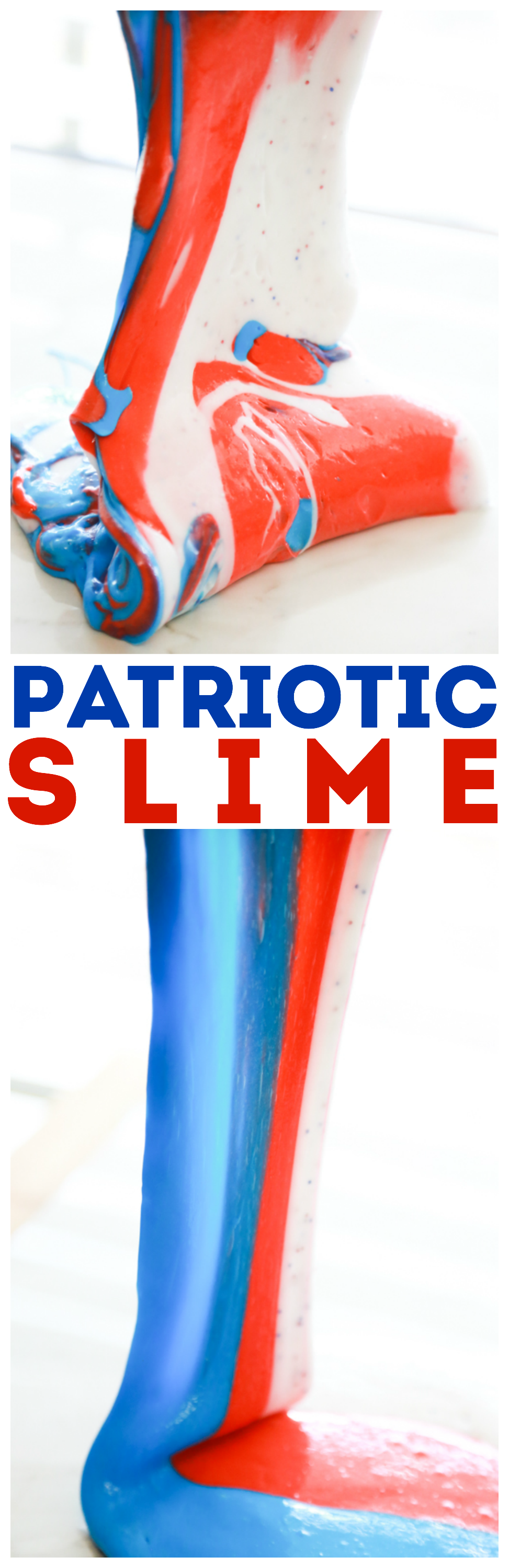 Make this Patriotic Slime just in time for July 4th using just 4 simple ingredients. This easy to follow recipe makes the PERFECT slime!