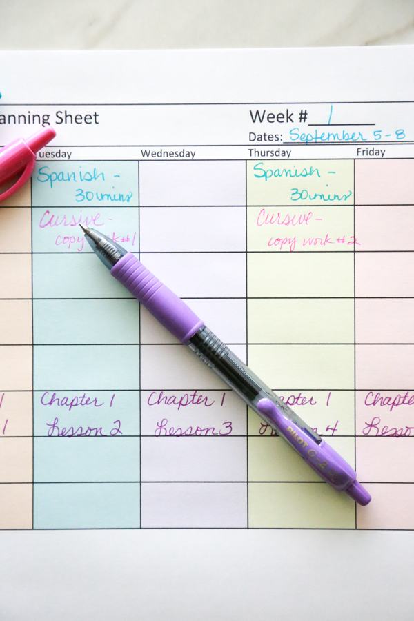 free printable homeschool lesson planner