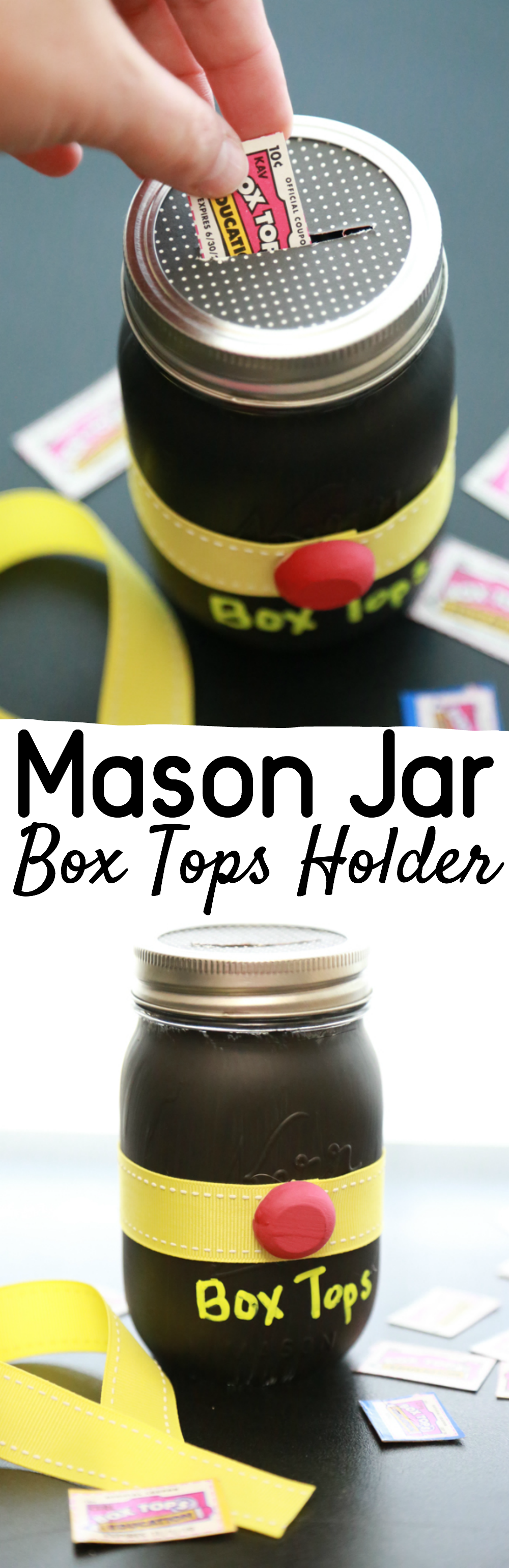 Make this adorable Mason Jar Box Tops Holder and earn valuable Box Tops for your child's school while you're at it.