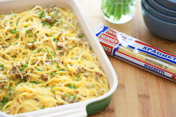 If you want a delicious, easy dinner, ready to go in an hour, try making this Beefy Cheesy Baked Spaghetti for dinner tonight!