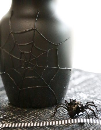 See how I transformed a $1 dollar store vase into a eerily beautiful DIY Spider Web Halloween Vase.