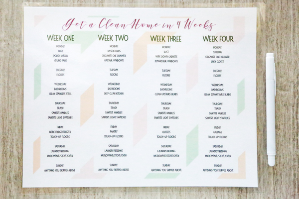 Is your home a wreck? Mine was too. Until I said enough is enough and created this Clean Home in 4 Weeks printable. Now my home is clean, and I'm sane.