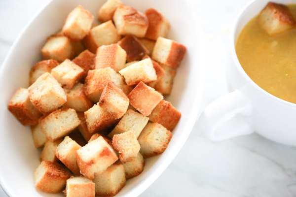 Tis the season for the sniffles, sneezes, and chicken noodle soup. Enjoy a bowl of hot soup with these Easy Homemade Croutons.