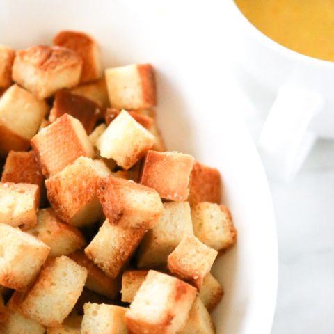 Tis the season for the sniffles, sneezes, and chicken noodle soup. Enjoy a bowl of hot soup with these Easy Homemade Croutons.