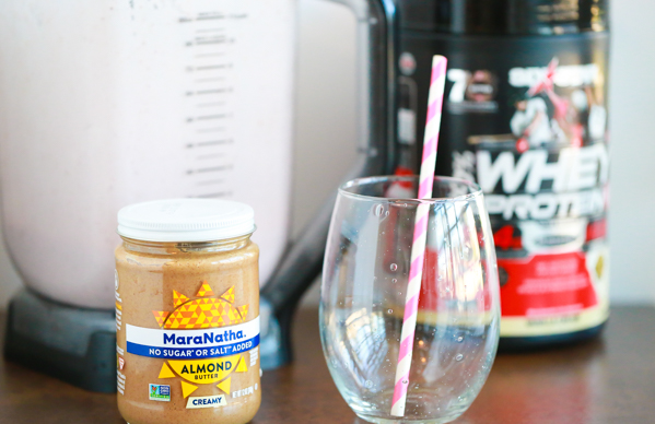 PB&J’s take me back to a time where my biggest worry was whether or not a friend could come over to play. Although my worries are much bigger now, I still love a good PB&J. With my resolution for a better me, I’ve traded in my traditional PB&J for a Almond Butter and Jelly Protein Smoothie.