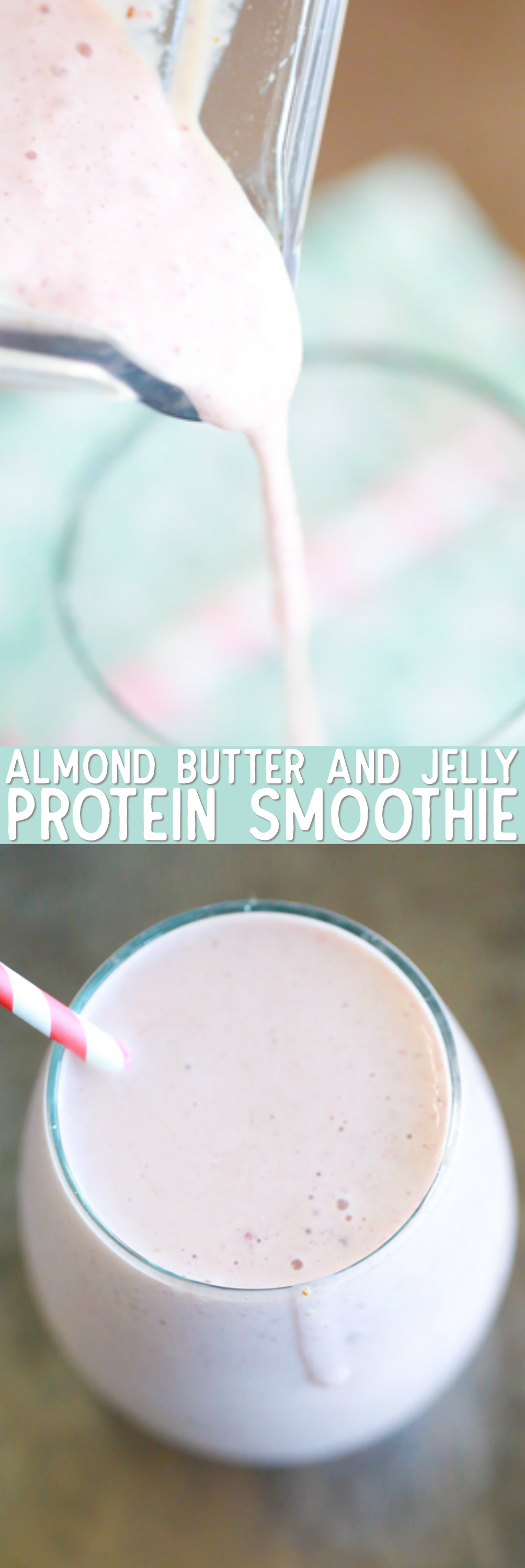 PB&J’s take me back to a time where my biggest worry was whether or not a friend could come over to play. Although my worries are much bigger now, I still love a good PB&J. With my resolution for a better me, I’ve traded in my traditional PB&J for a Almond Butter and Jelly Protein Smoothie.