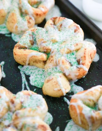 Cinnamon rolls shaped into a shamrock for St. Patrick's day