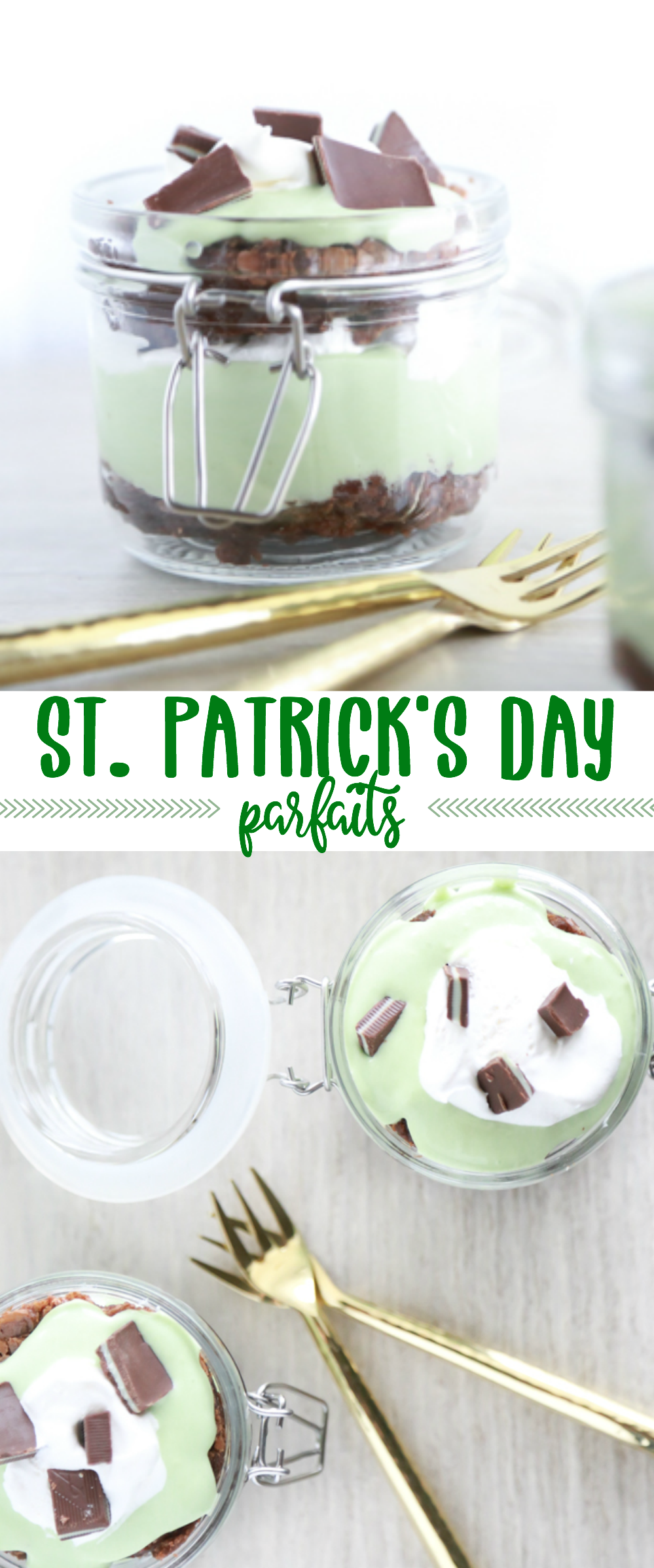 This St. Patrick’s Day Parfait features layers of brownies, mint pudding, Cool Whip, and crushed Andes mints. For a delicious St. Patrick’s Day treat, try this St. Patrick’s Day Parfait.