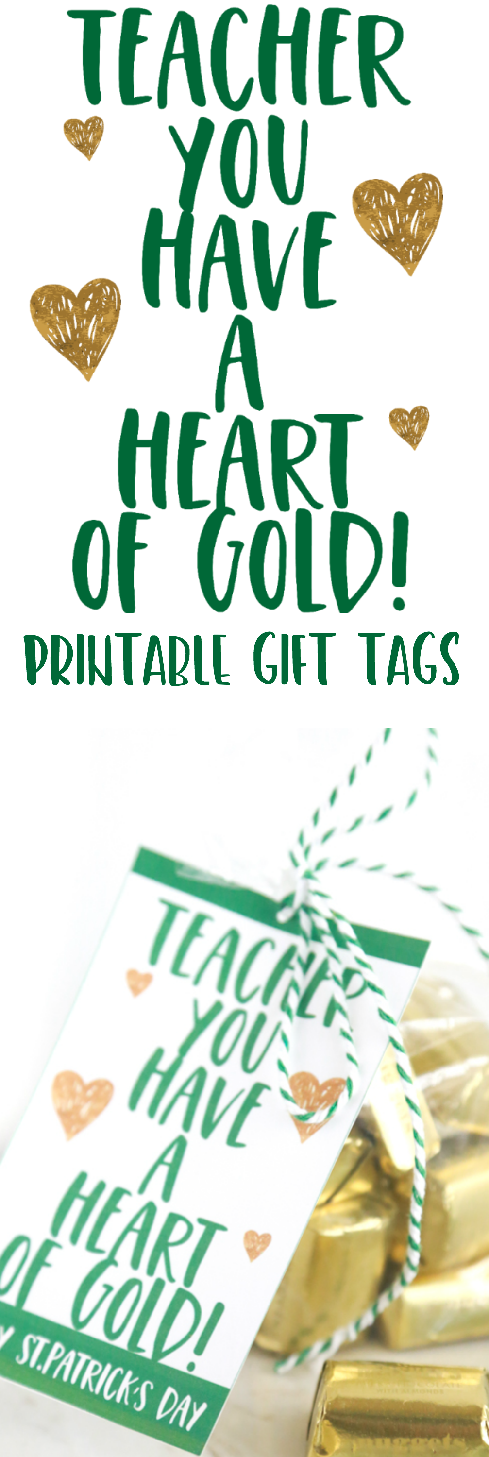 Teacher You Have a Heart of Gold gift tag with gold wrapped chocolate nuggets