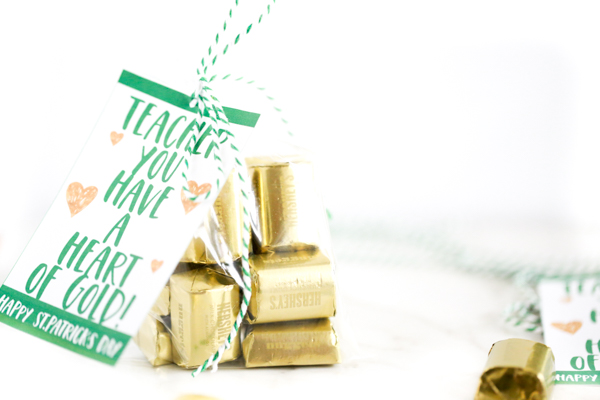Teacher You Have a Heart of Gold gift tag with gold wrapped chocolate nuggets