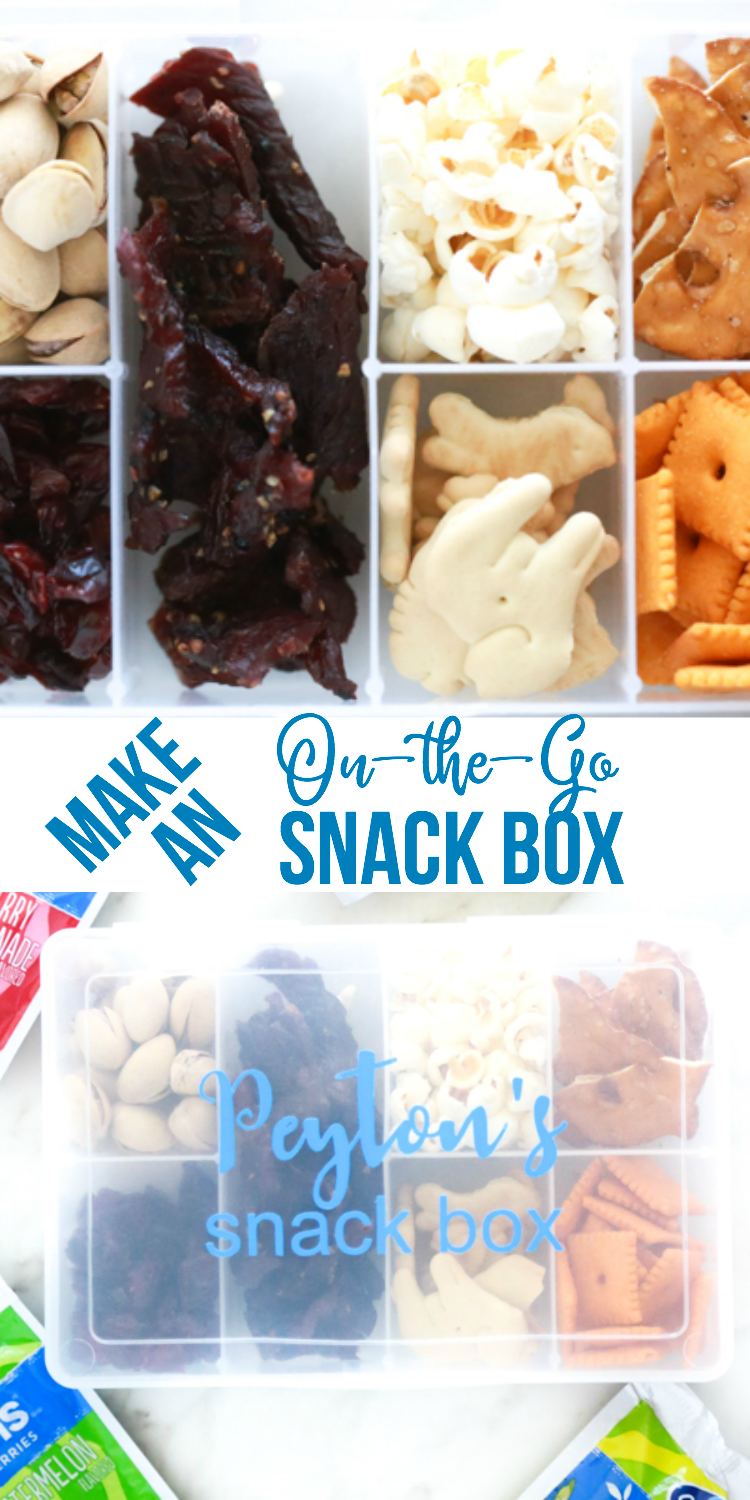 a collage of snacks to include in an on-the-go snack box