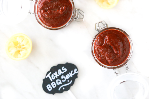 two jars full of homemade texas bbq sauce