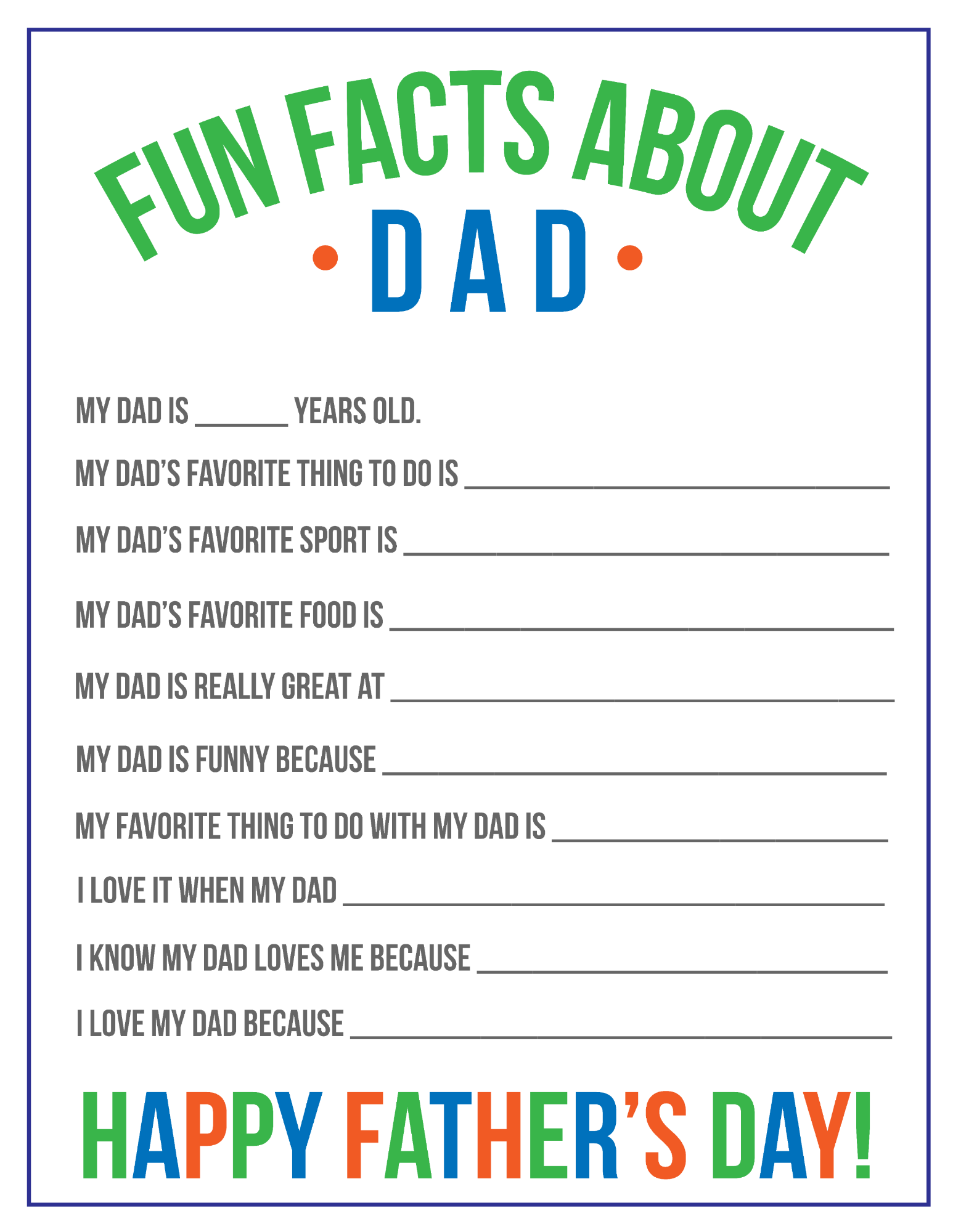 All About Dad Printable Free