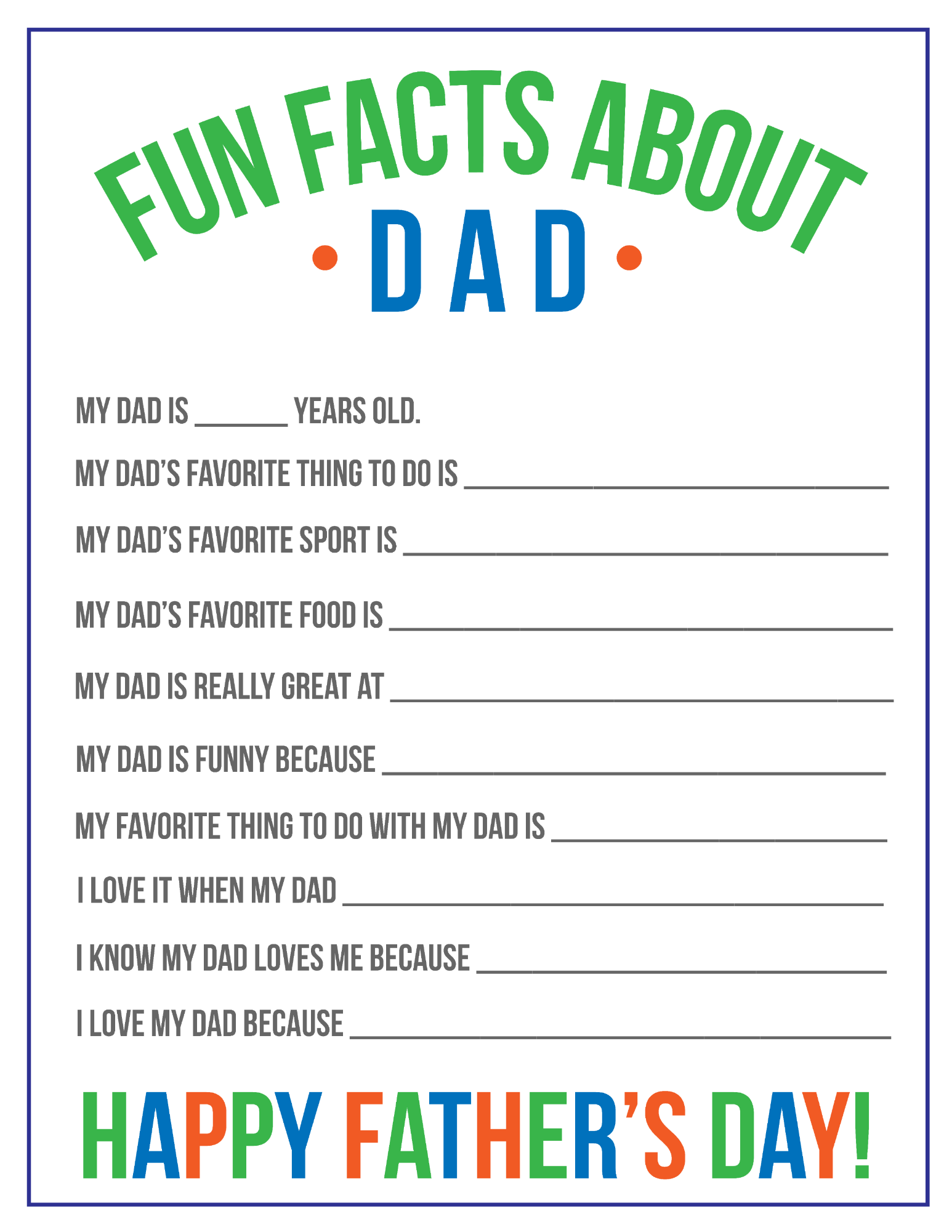 Fun Facts About Dad Printable For Father s Day Simply Being Mommy