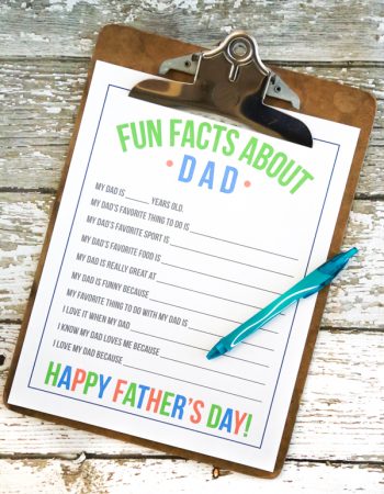 Print the FREE Fun Facts About Dad Printable for Father's Day so that your kids can surprise Dad on his special day.