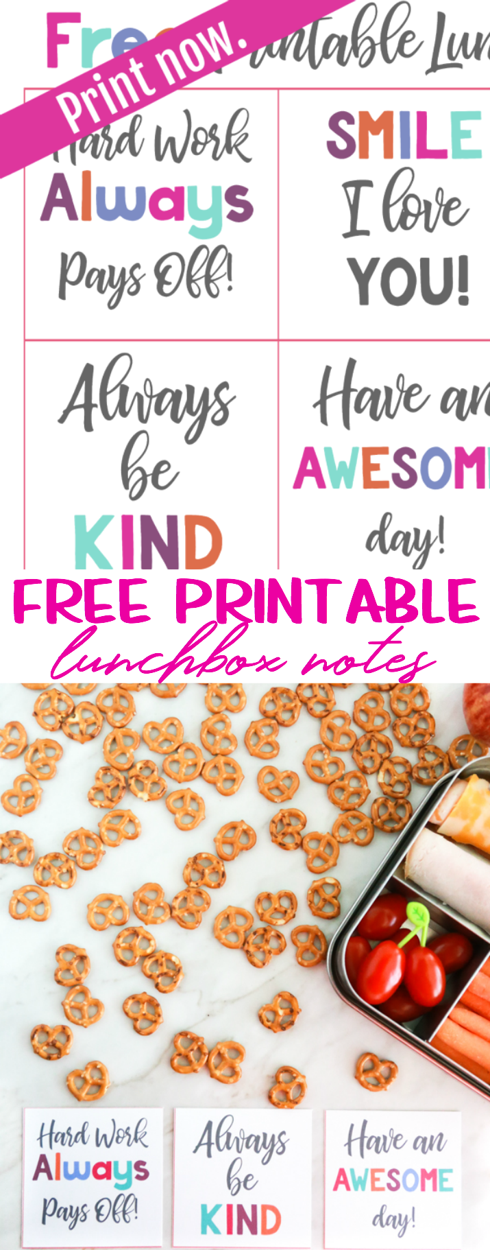 For a lunchbox packed with love, include these one of these free printable lunchbox notes and some of your child's favorite foods.