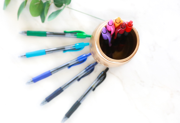 Get your Martha Stewart on and make this adorable, yet functional DIY Gold Pen Holder to your desk.